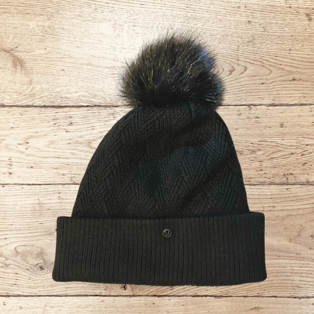 Chevron Black Knit Pom Beanie